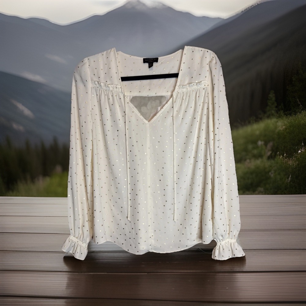 Current Air Anthropologie Cream with Gold Stars Bristol Long Sleeve Top Size S